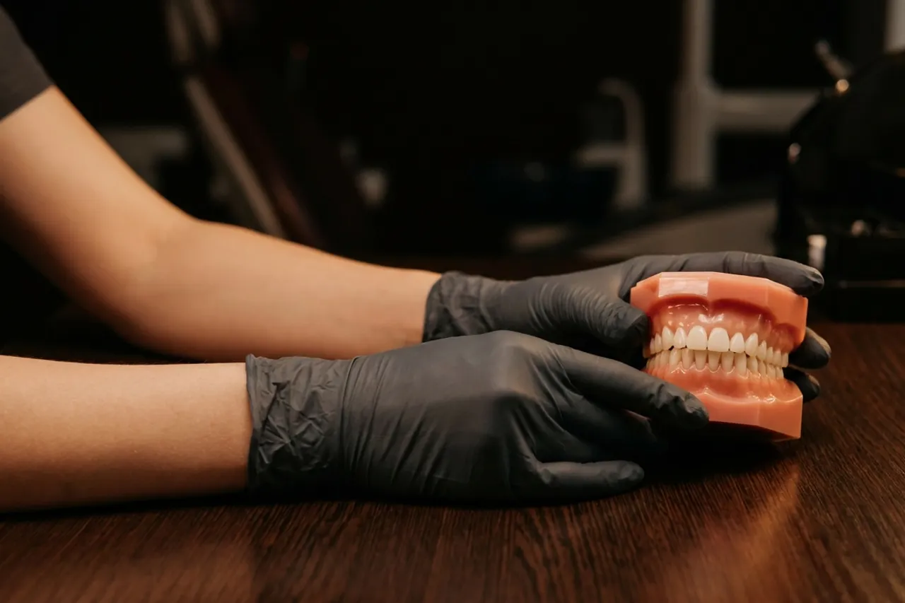 Modelo dental usado para explicar o enxerto gengival
